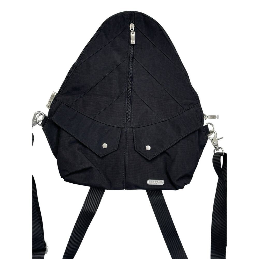 Baggallini Traverse Convertible Sling Bag Backpack Black Nylon Triangle Travel